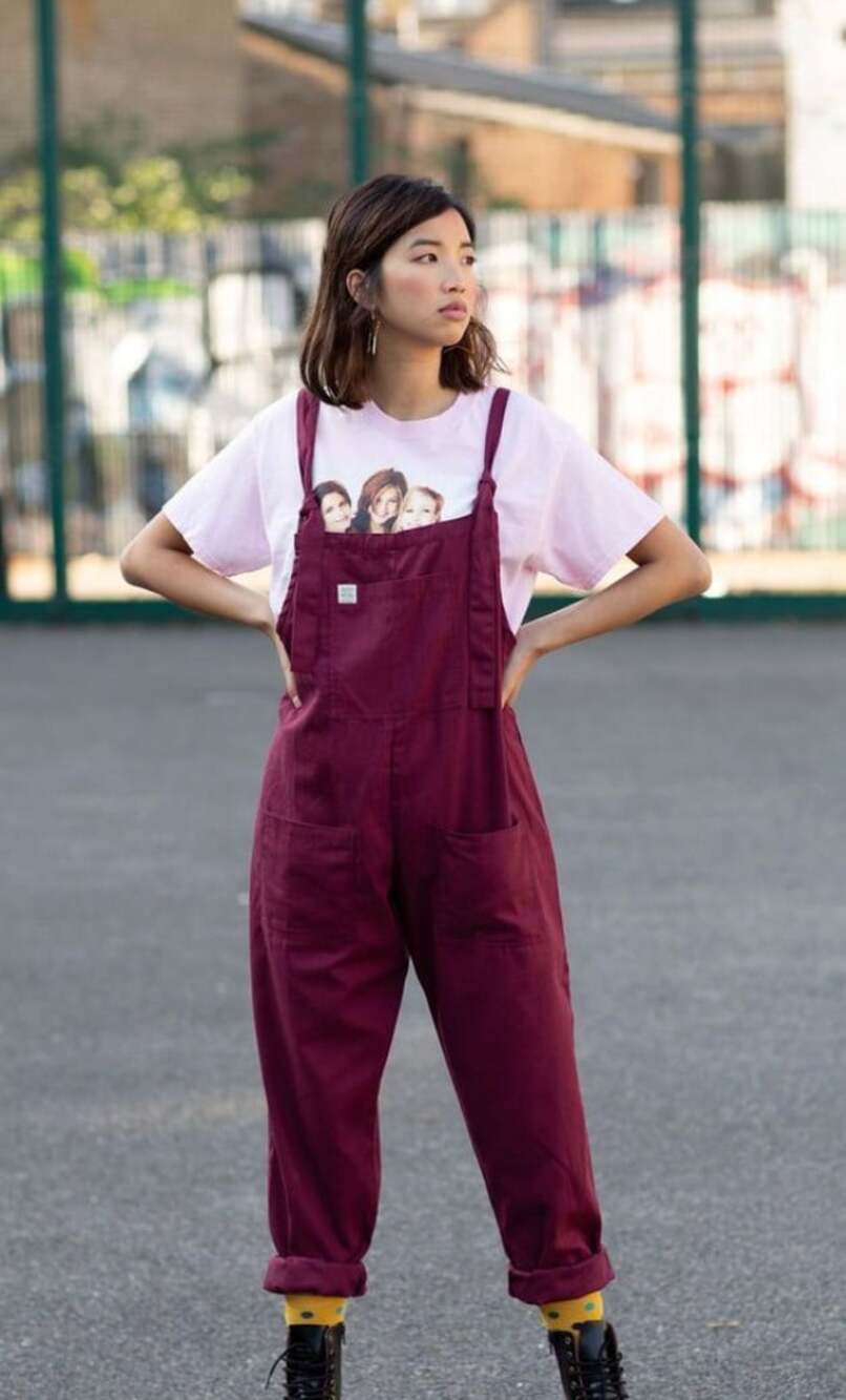 Lucy & Yak Original Corduroy Dungarees in Maroon Burgundy Size 4